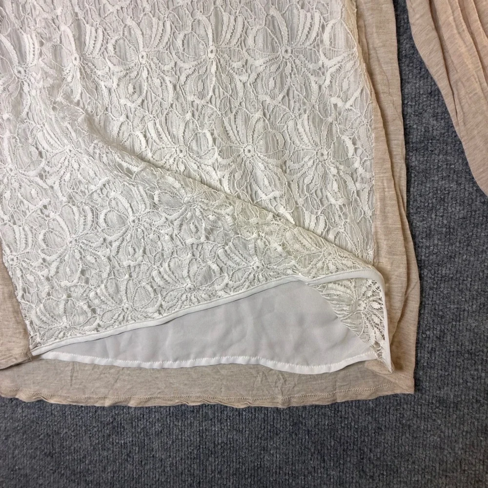 RN 73277 Women Beige Floral Lace Front Raglan Long Sleeve Top XL